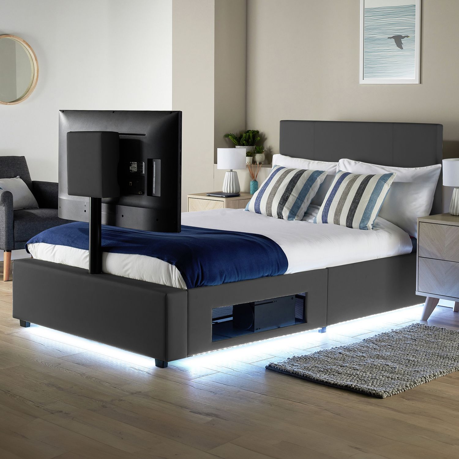XR Living Ava Small Double TV LED Bed Frame in White