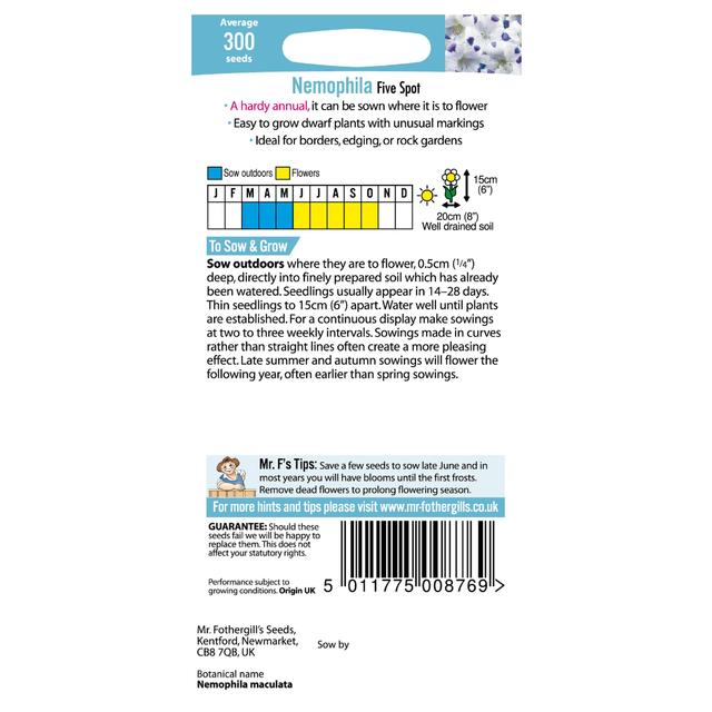 Mr Fothergills Nemophila Five Spot Seeds GOODS M&S   