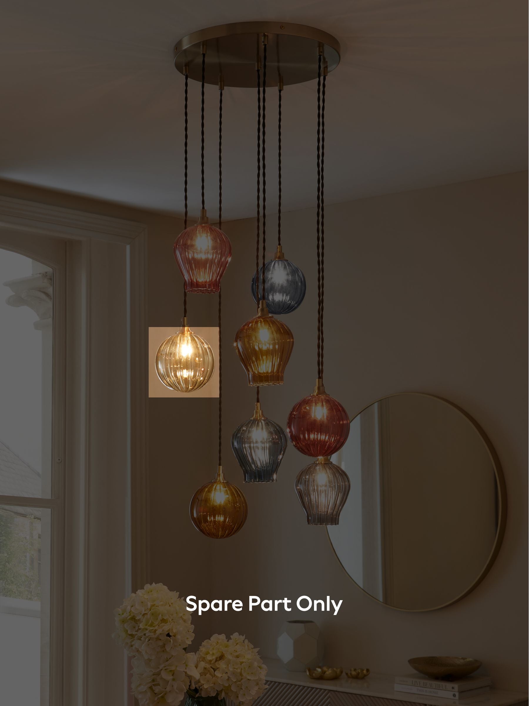 Hampton glass shade 14cm for cluster light, imported from the UK