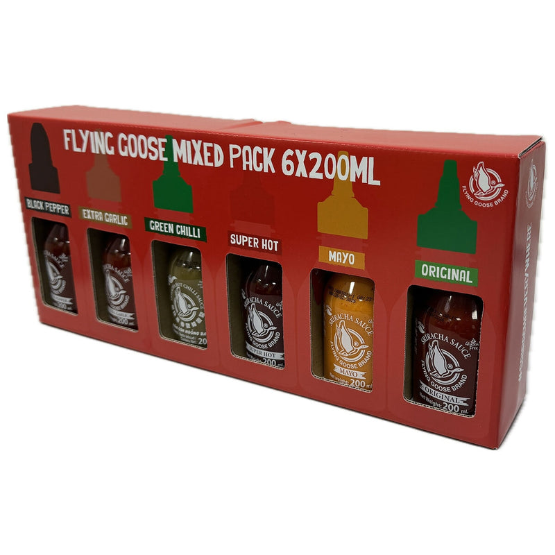 Flying Goose Sriracha Sauces Selection Pack 6x200ml, imported from the UK