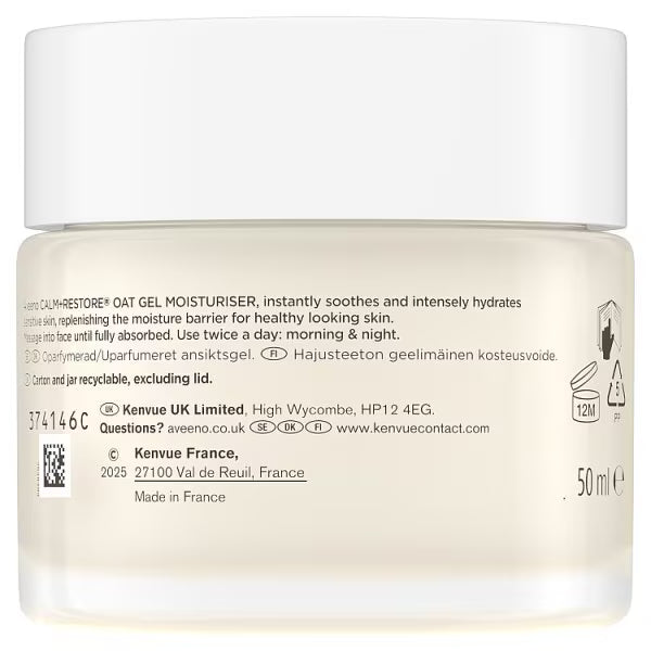 Aveeno Face Calm + Restore Oat Gel Moisturiser 50ml