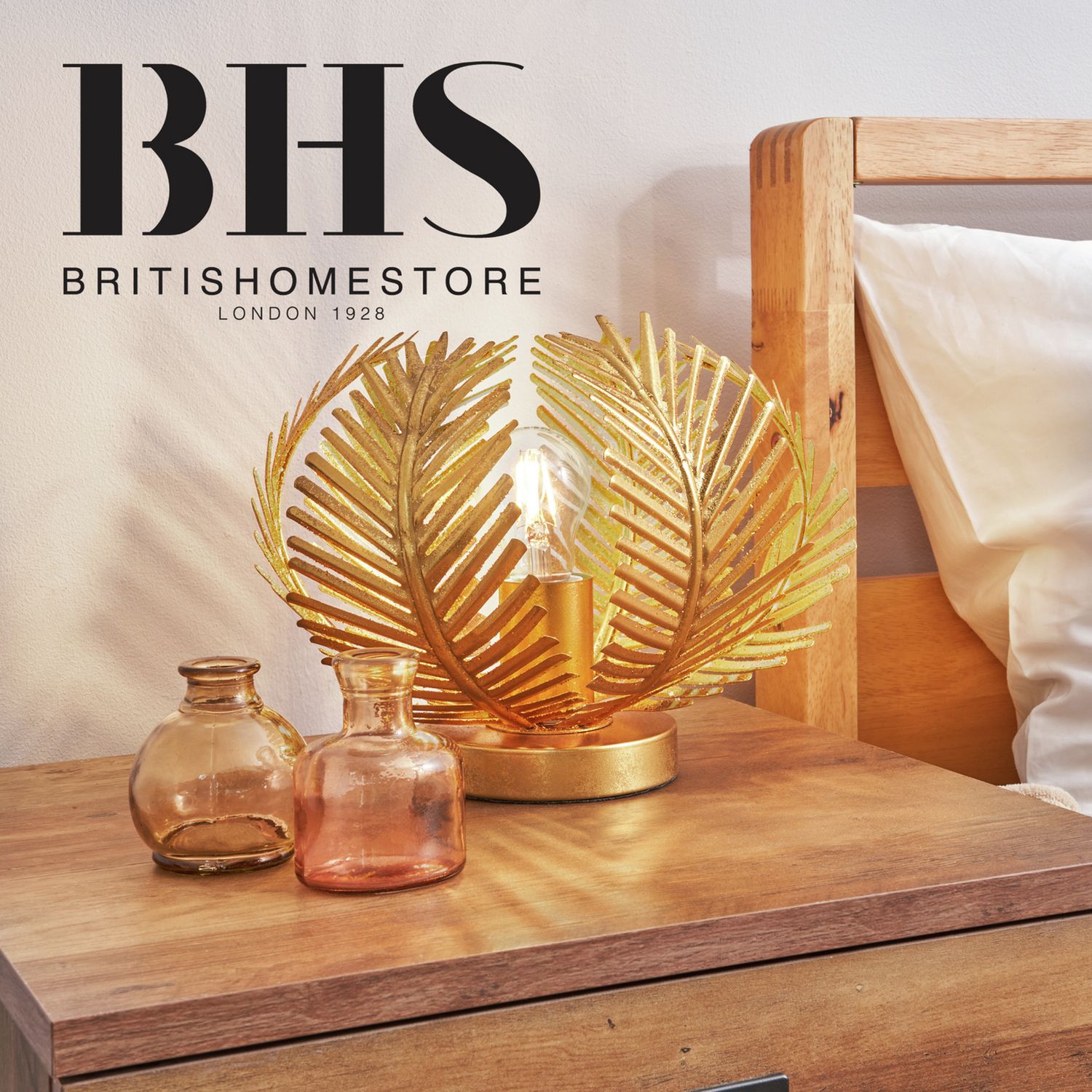 BHS brass table lamp palm leaf metal vessel, imported from the UK