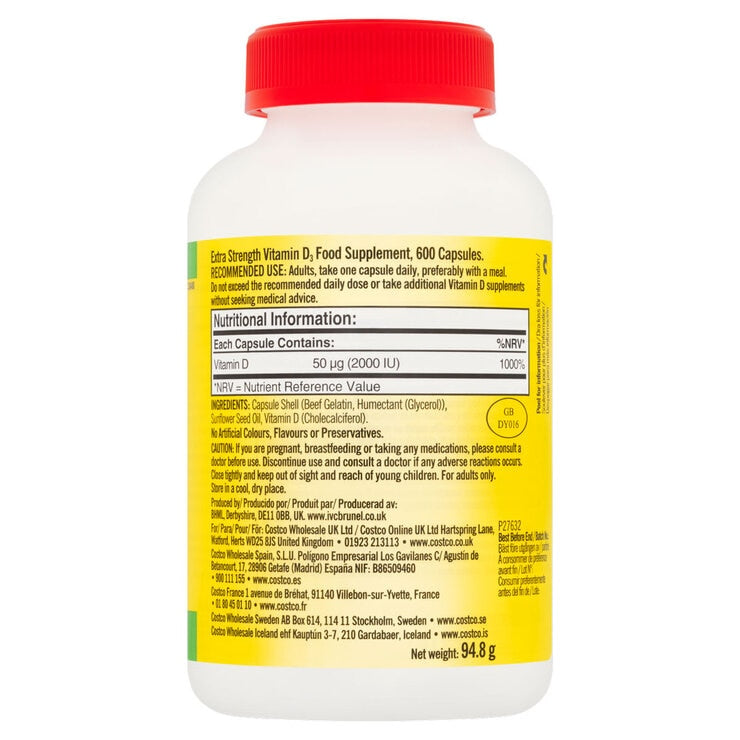 Kirkland Signature Vitamin D3 2000IU supplement 600 count, UK version