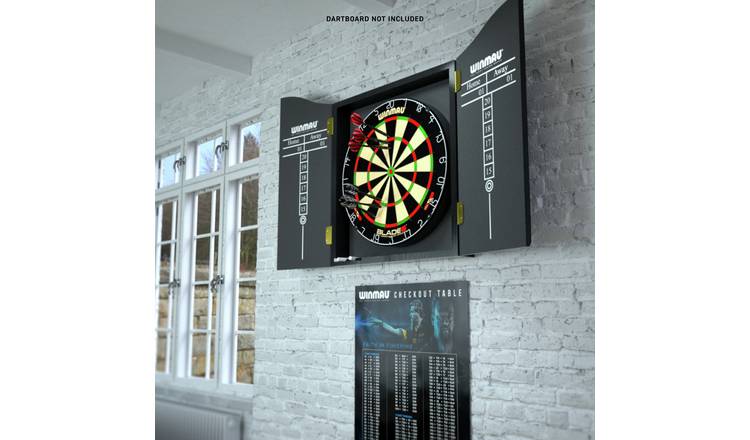 Winmau Blade 6 dartboard cabinet with Oche throw line, imported from UK