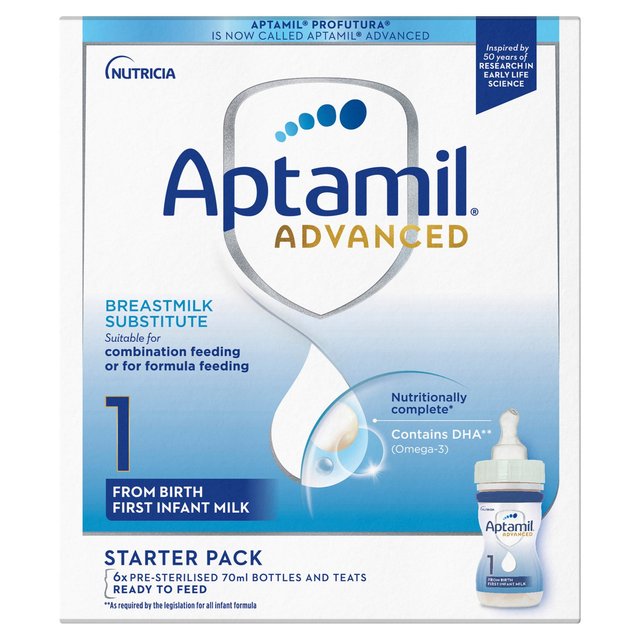 Aptamil Advanced 1 First Formula Baby Milk Liquid Starter Pack from Birth    6 x 70ml GOODS M&S   