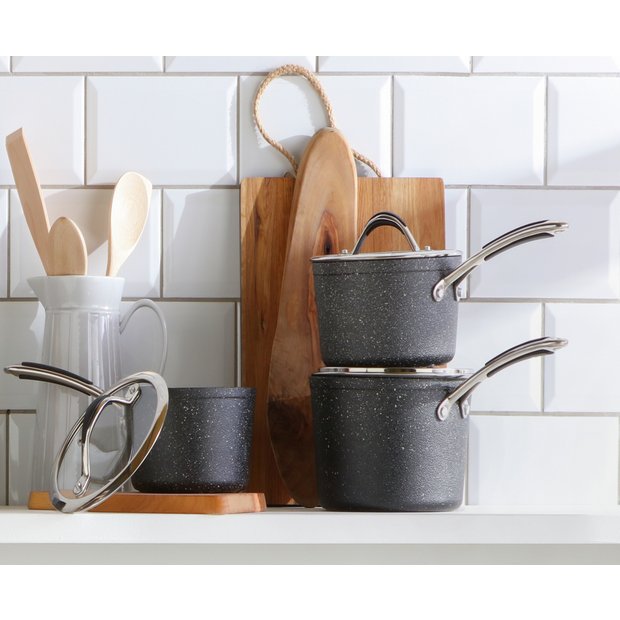 Habitat rock effect saucepan set 3 piece, imported from the UK