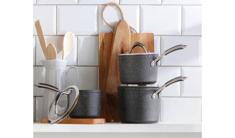 Habitat rock effect saucepan set 3 piece, imported from the UK