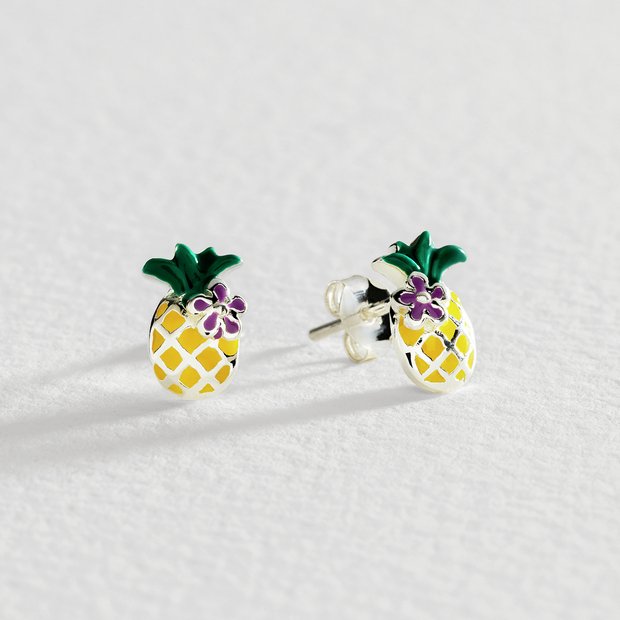 Revere enamel pineapple stud earrings 5.3mm, UK version