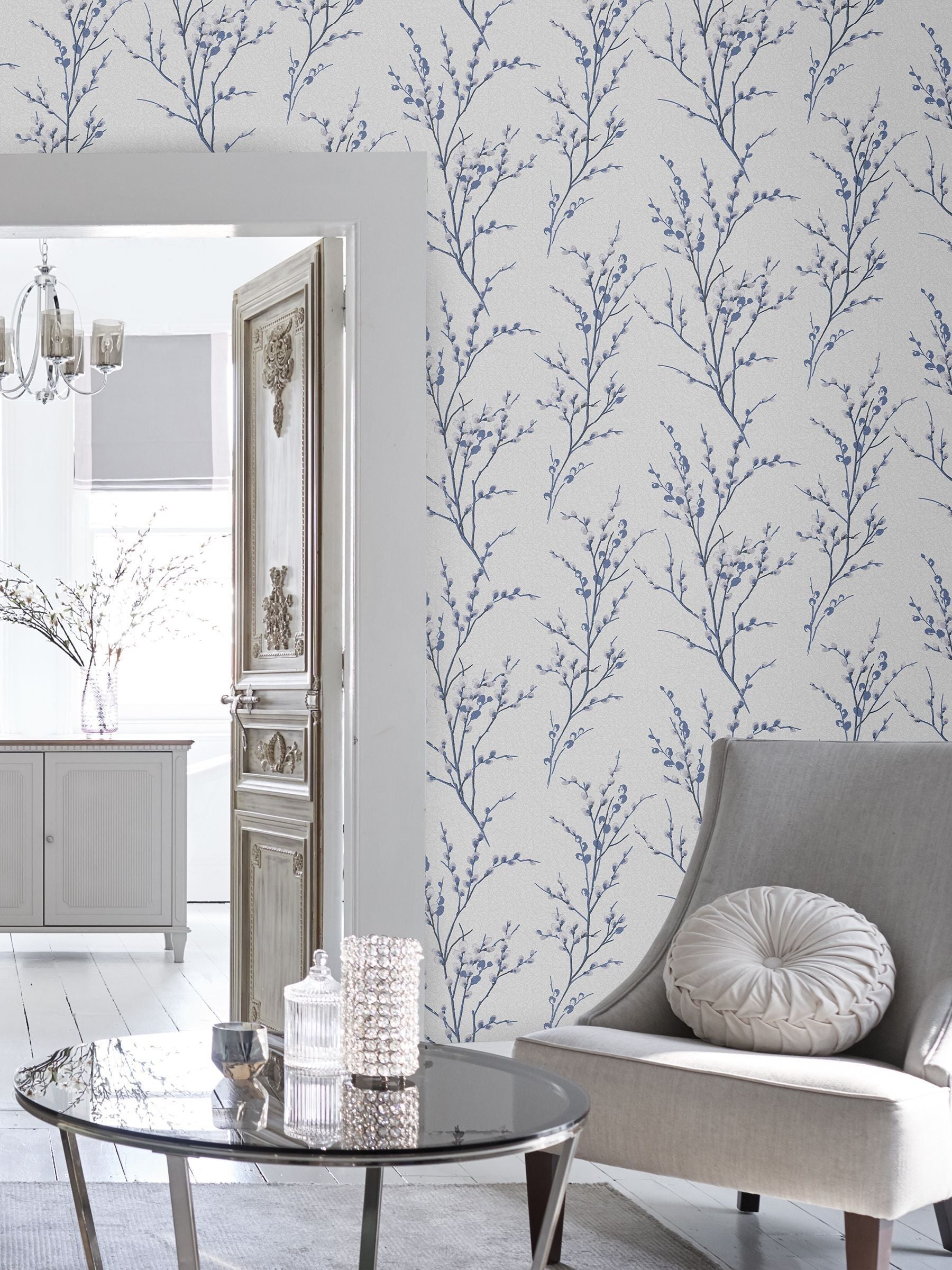 Laura Ashley Steel Pussy Willow A4 Wallpaper Sample