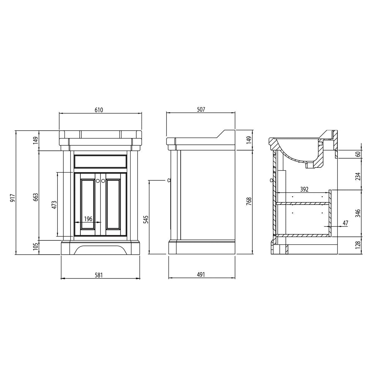Tavistock Abbot vanity unit 61cm floor mounted - British product