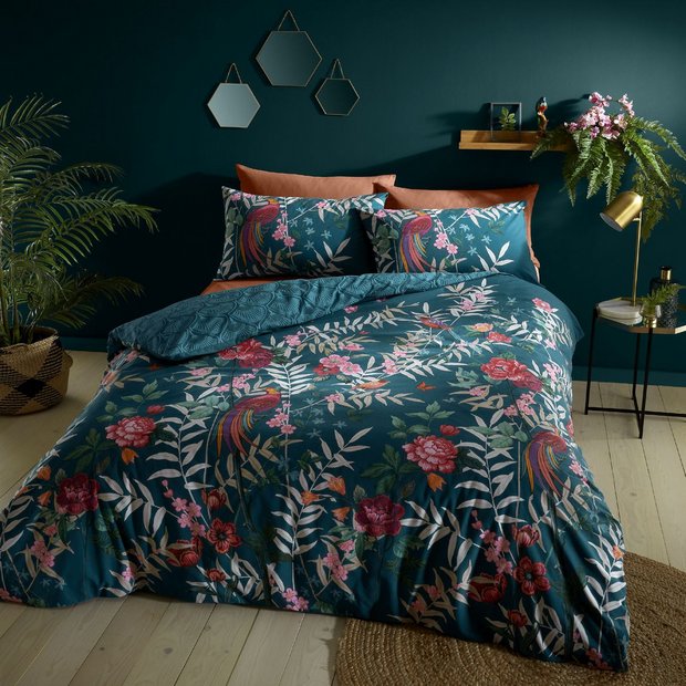 Catherine Lansfield bedding set tropical birds green single (British brand)