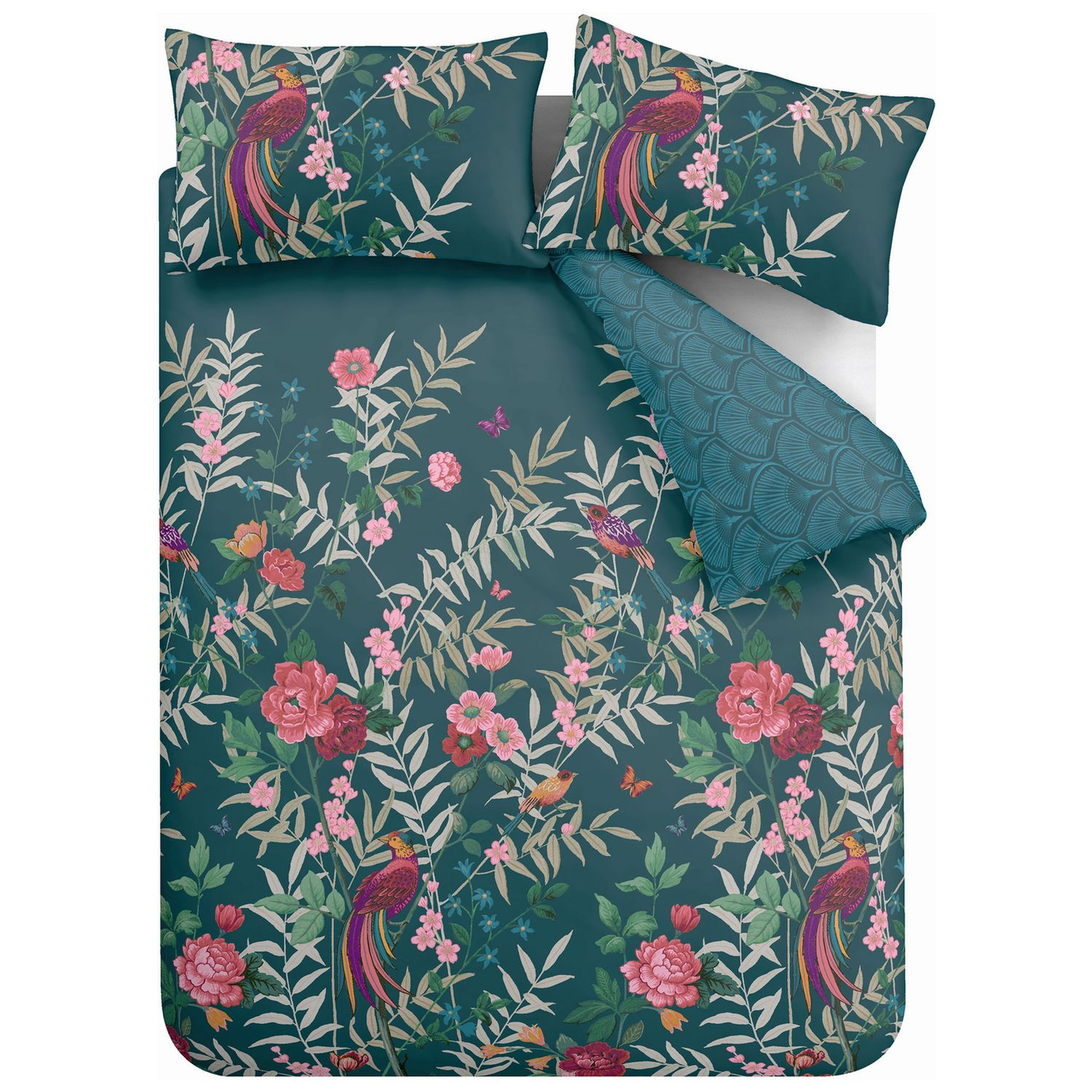Catherine Lansfield bedding set tropical birds green single (British brand)