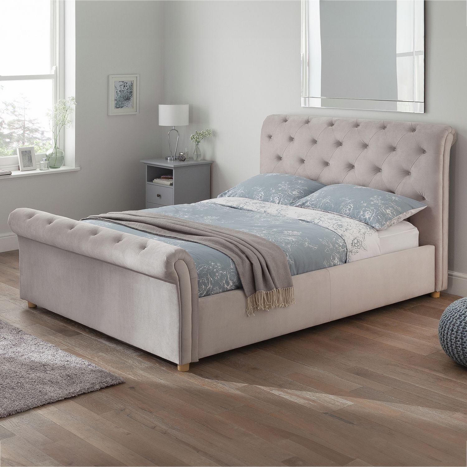 Argos Home Harrogate Double Velvet Ottoman Bed Frame - Silver
