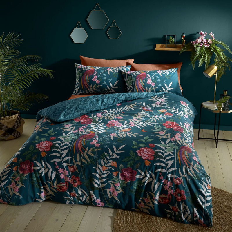 Catherine Lansfield Tropical Birds Green Bedding Set - King