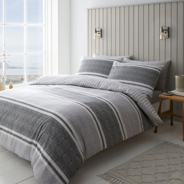 Catherine Lansfield Textured Bands Grey bedding set single - British product