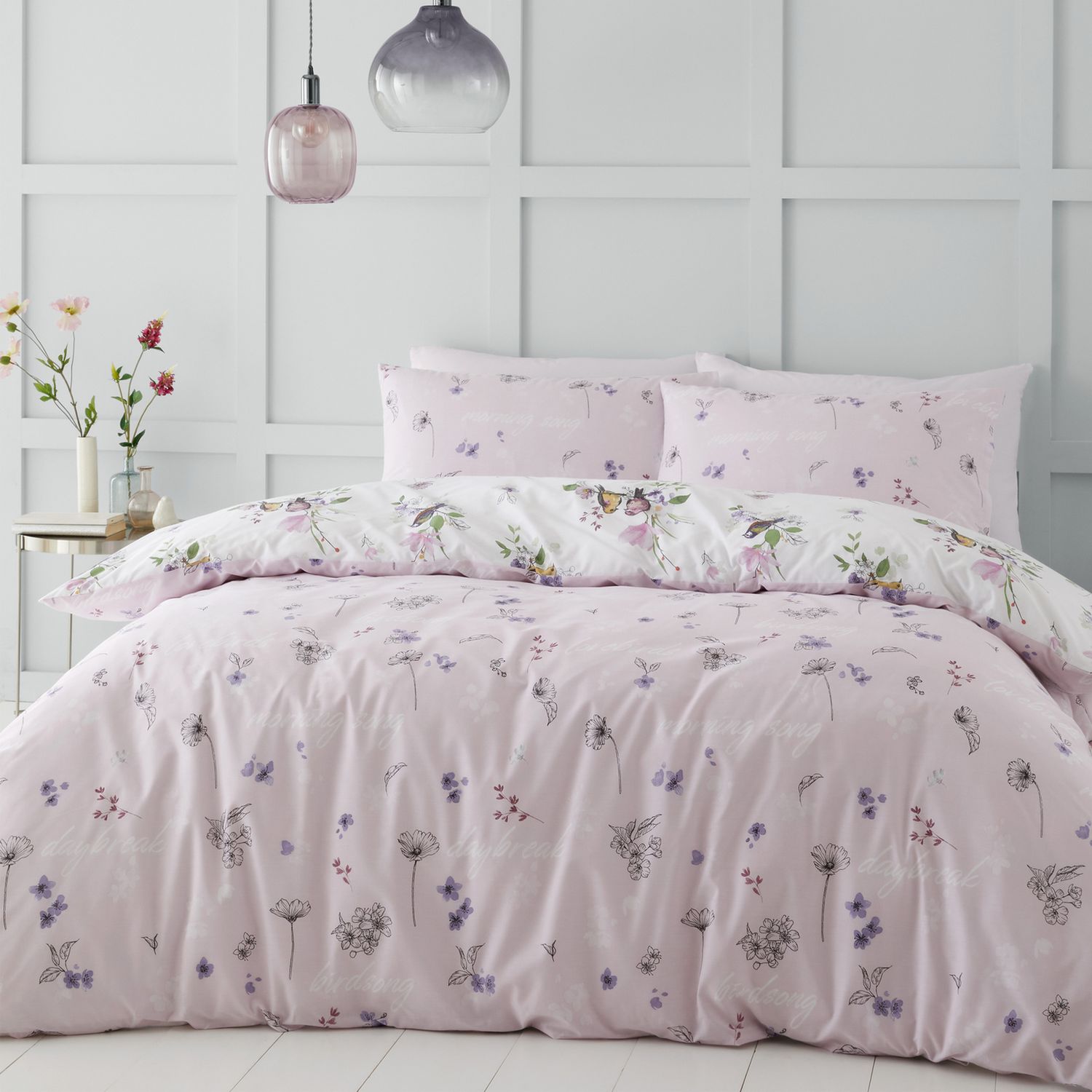Catherine Lansfield Songbird Pink bedding set single, imported from the UK