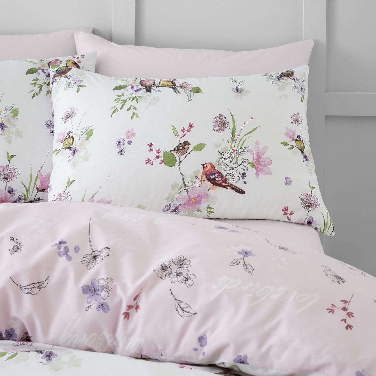 Catherine Lansfield Songbird Pink bedding set single, imported from the UK