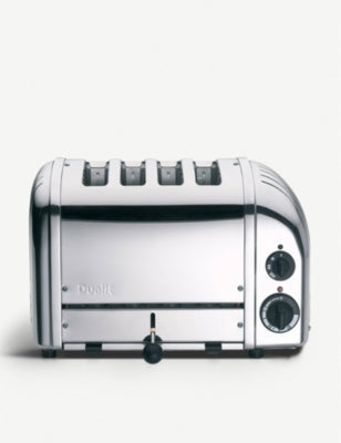 Classic four-slice toaster with stainless steel body, imported from the UK