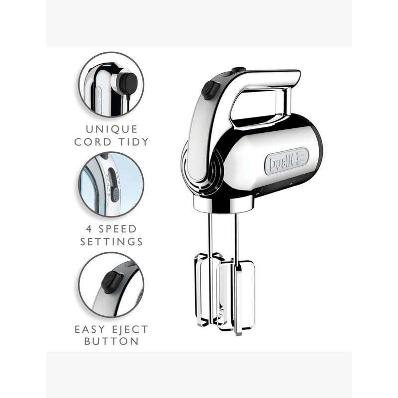 Dualit hand mixer with flat beaters, whisk, and dough hooks, UK version