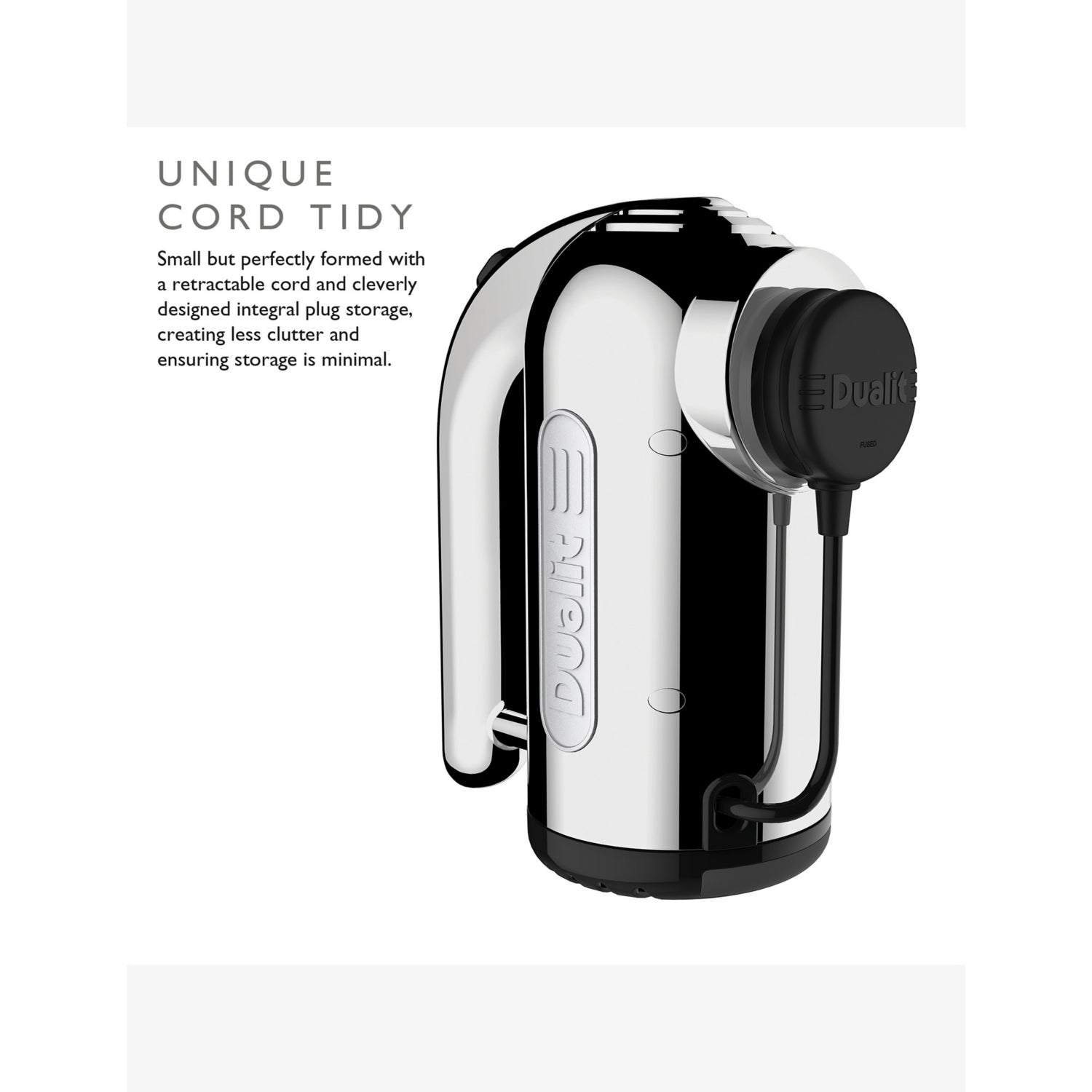 Dualit hand mixer with flat beaters, whisk, and dough hooks, UK version