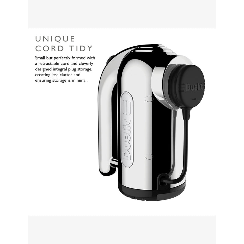 Dualit hand mixer with flat beaters, whisk, and dough hooks, UK version