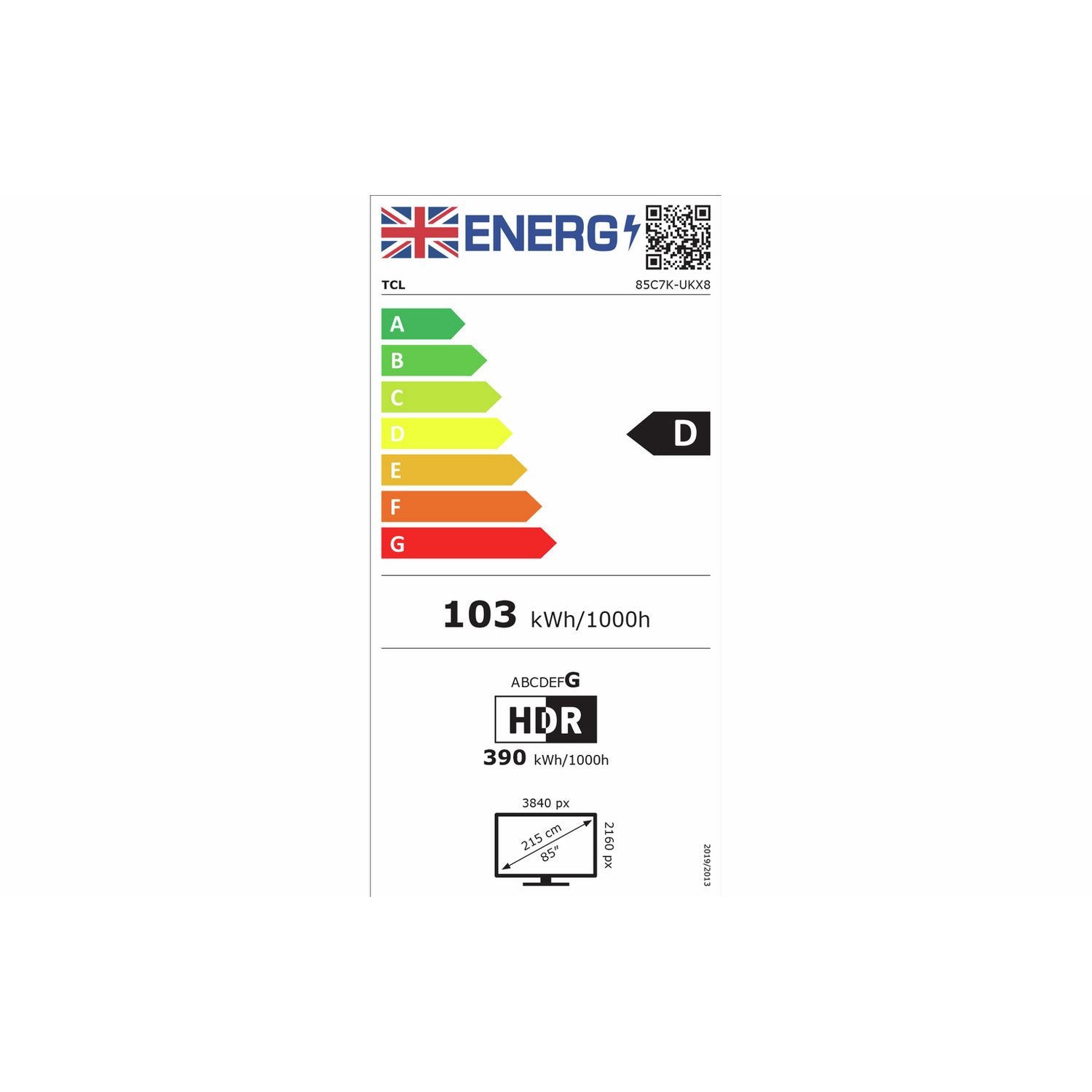 TCL 85C7K 85-inch 4K QD Mini-LED TV, imported from the UK