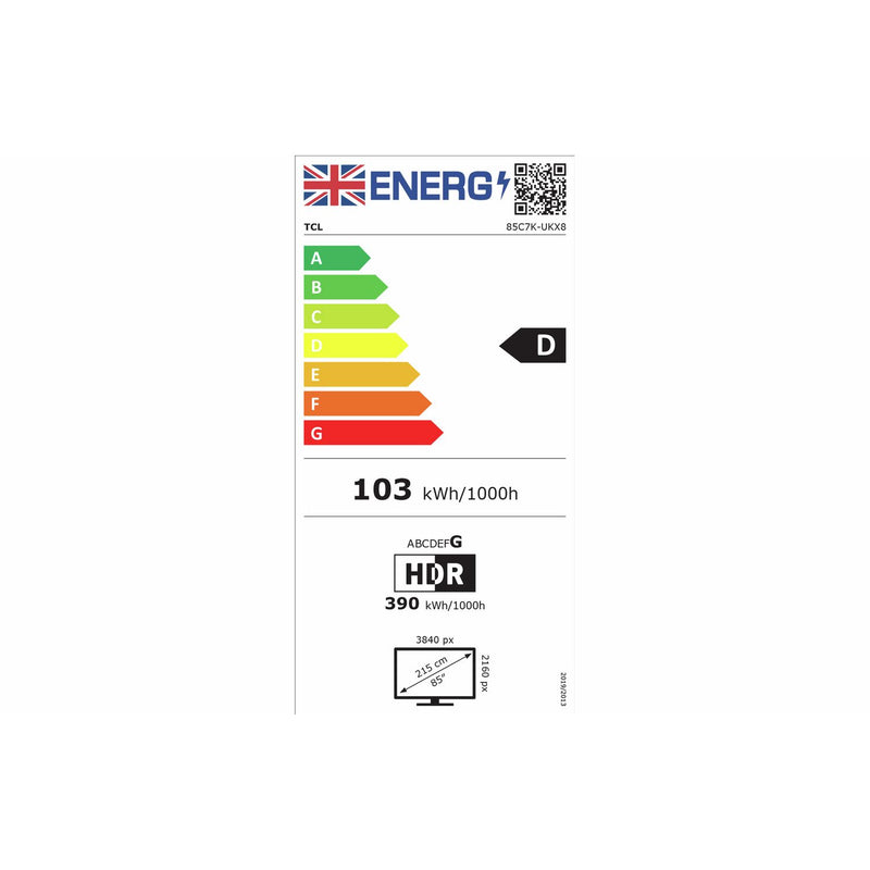 TCL 85C7K 85-inch 4K QD Mini-LED TV, imported from the UK