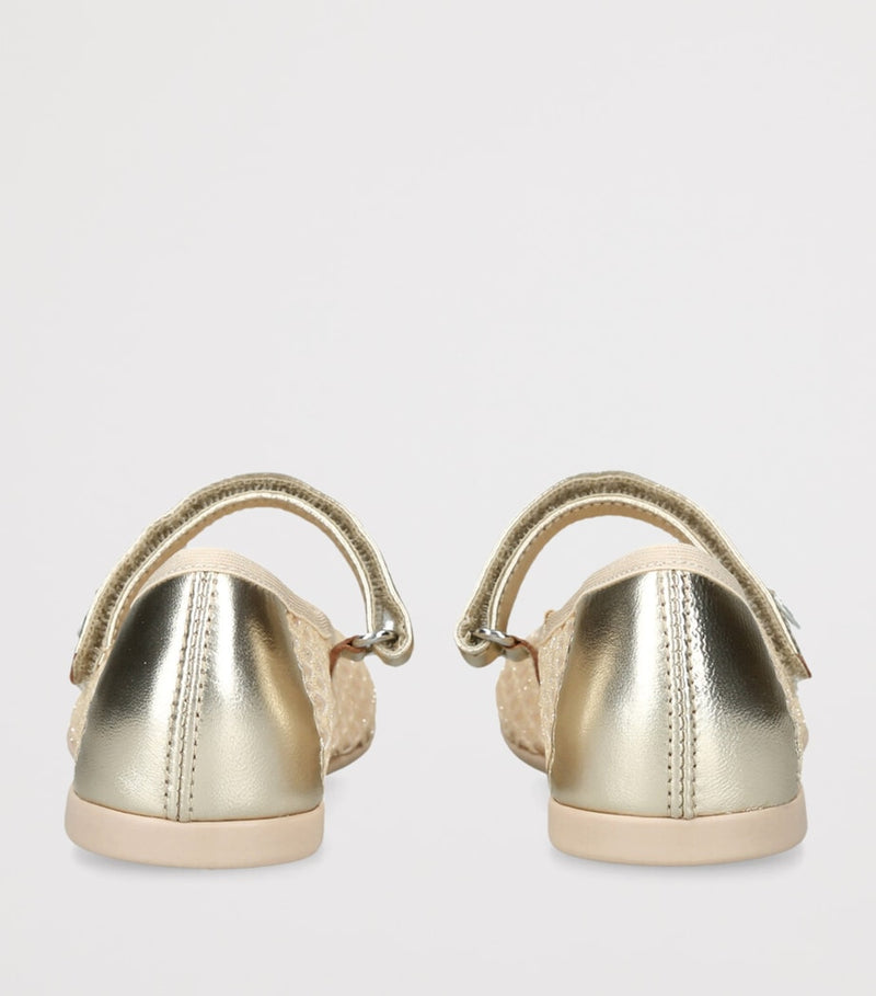 Girls' Mesh Glitter Ballet Flats with Velcro Fastening