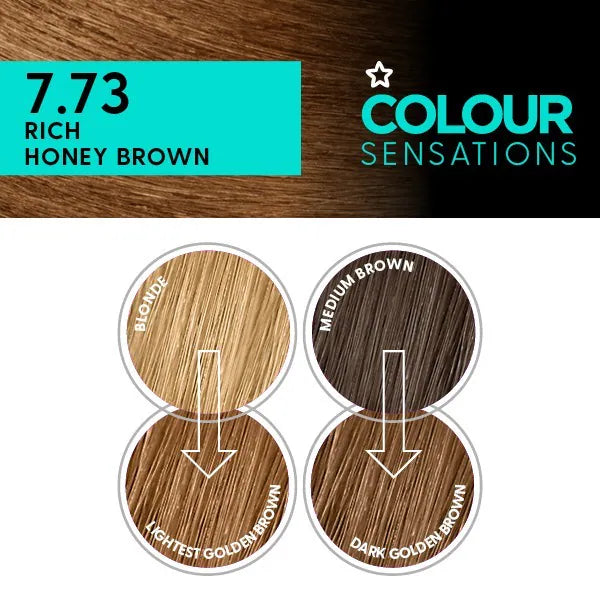 Superdrug Sensations Rich Honey Brown 7.73 hair dye (British brand)