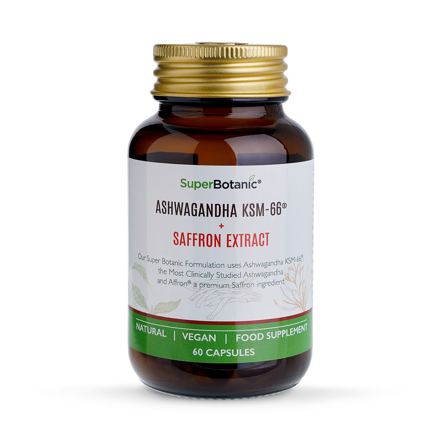 Super Botanic Ashwagandha KSM66 and Saffron supplement - British product