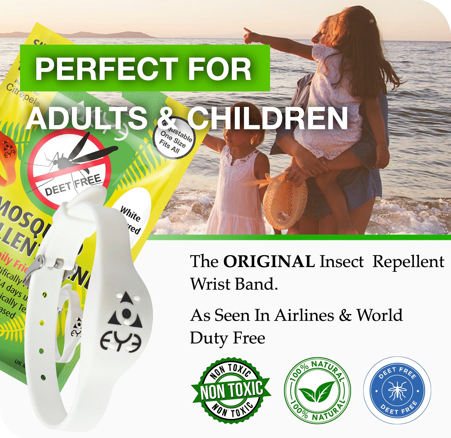 Insect repellent wrist band adjustable one size, imported from the UK