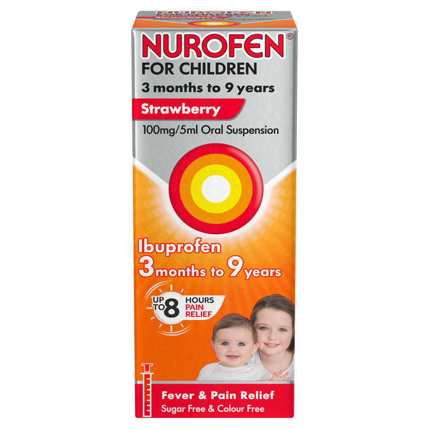 Nurofen for Children Strawberry 3mths-9yrs 100mg/5ml Oral Suspension Ibuprofen