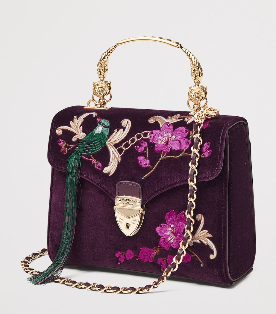 Aspinal of London handbag velvet floral embroidered midi (British brand)
