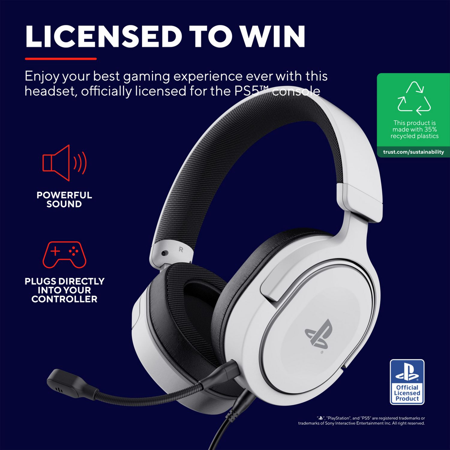 Trust GXT 498 Forta white PS5 headset, imported from the UK