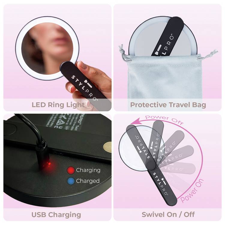 STYLPRO handheld LED mirror black (British brand)