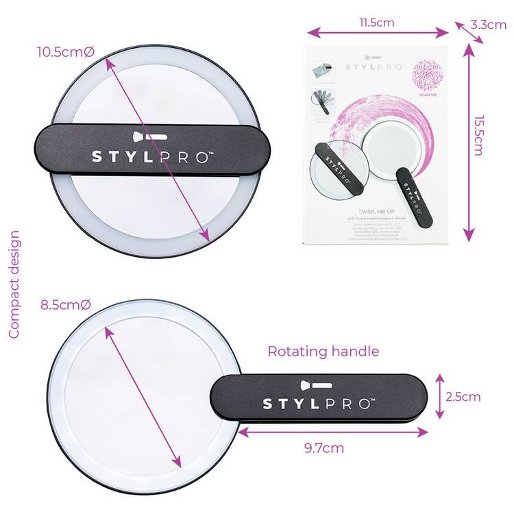 STYLPRO handheld LED mirror black (British brand)