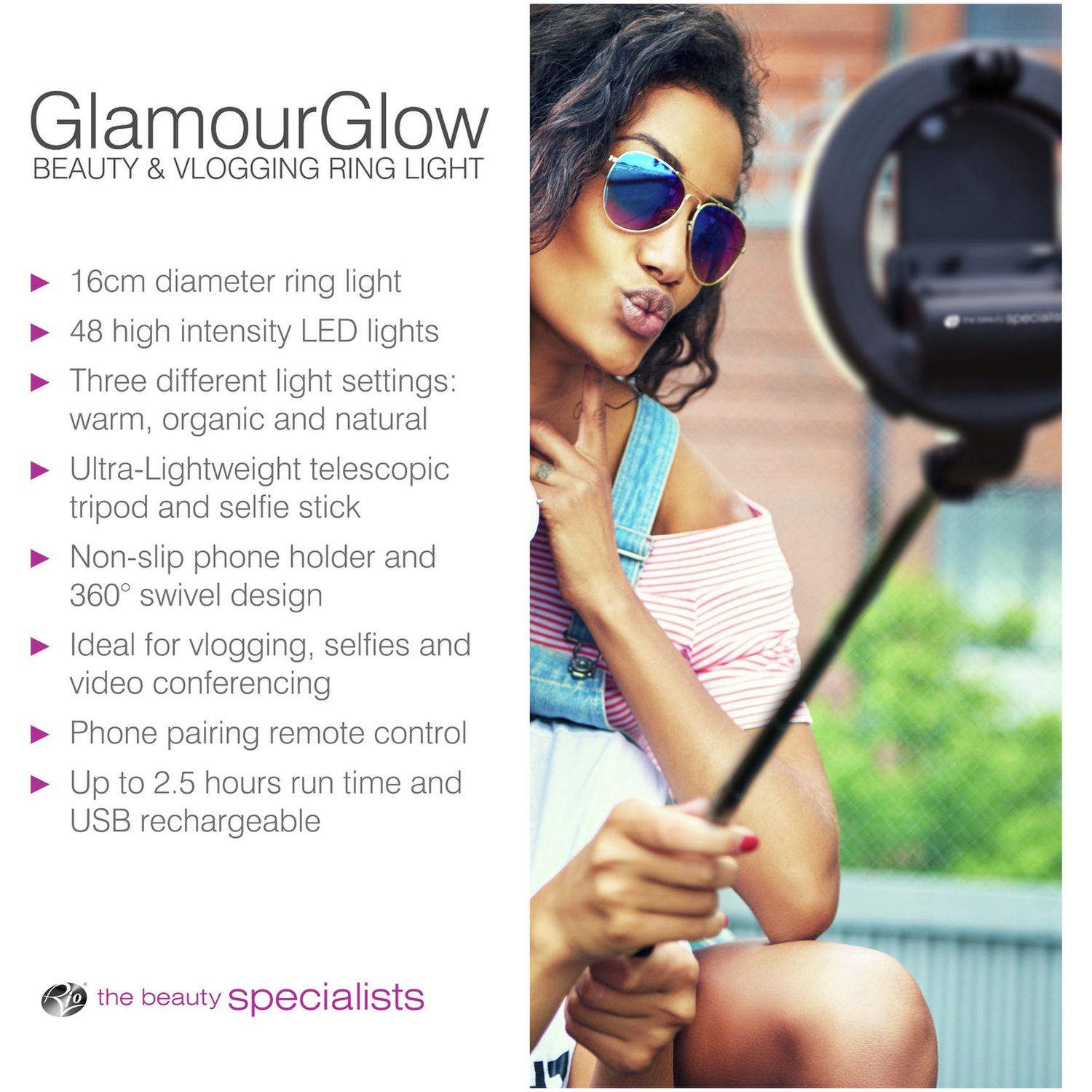 Rio adjustable vlogging tripod ring light, imported from the UK