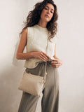Small bone cream leather cross body bag - British product