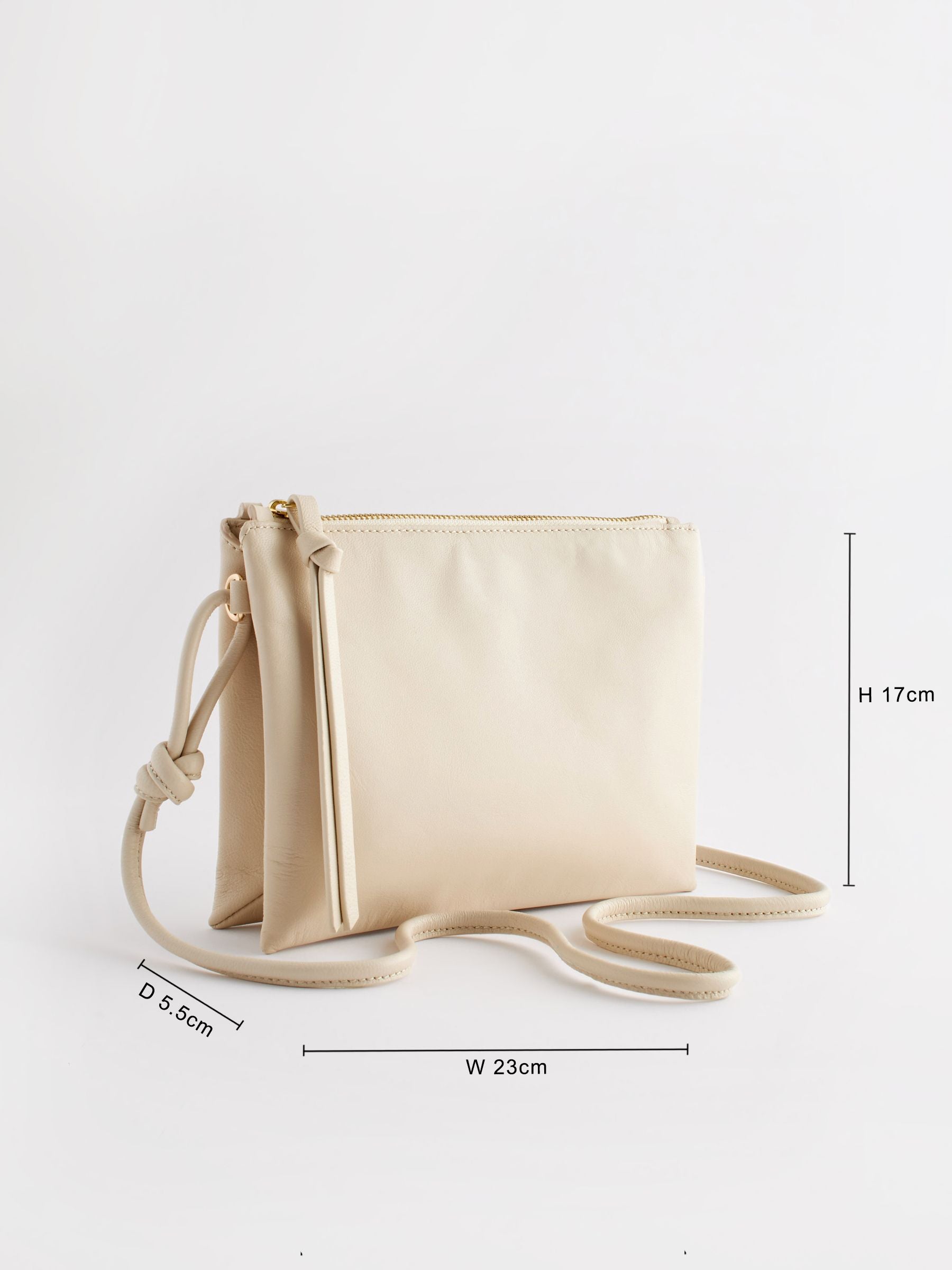 Small bone cream leather cross body bag - British product