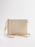 Small bone cream leather cross body bag - British product