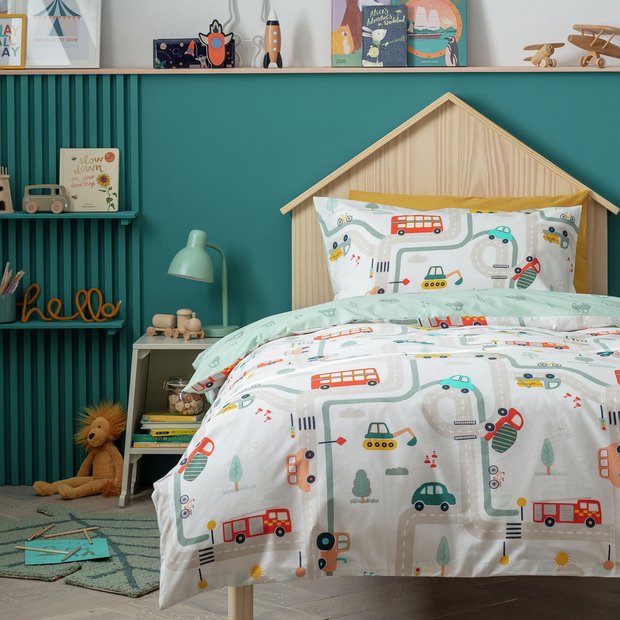 Habitat transport themed toddler bedding set, imported from the UK