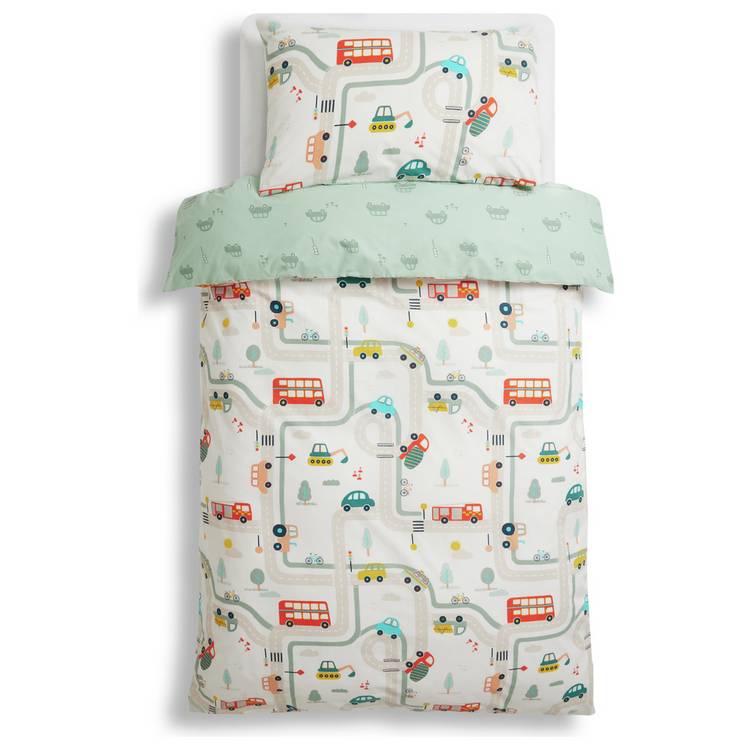Habitat transport themed toddler bedding set, imported from the UK
