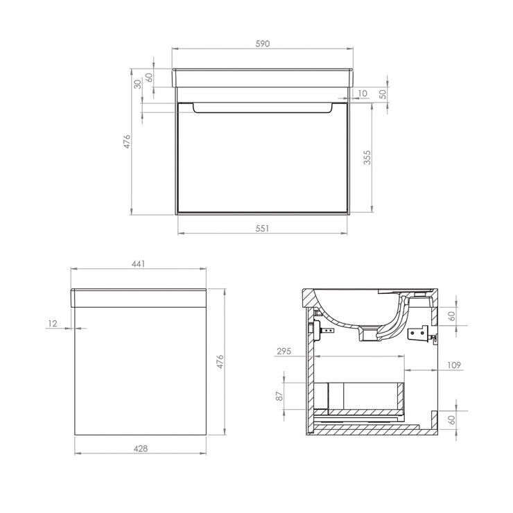 Tavistock wall mounted vanity unit 59.2 cm 1 drawer - British product