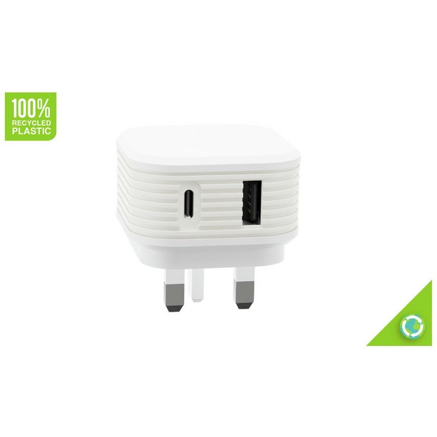 Juice 30W dual-port USB-A USB-C charger white (British brand)