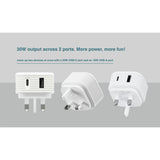 Juice 30W dual-port USB-A USB-C charger white (British brand)