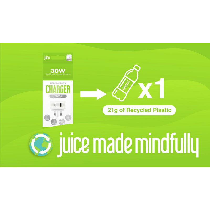 Juice 30W dual-port USB-A USB-C charger white (British brand)