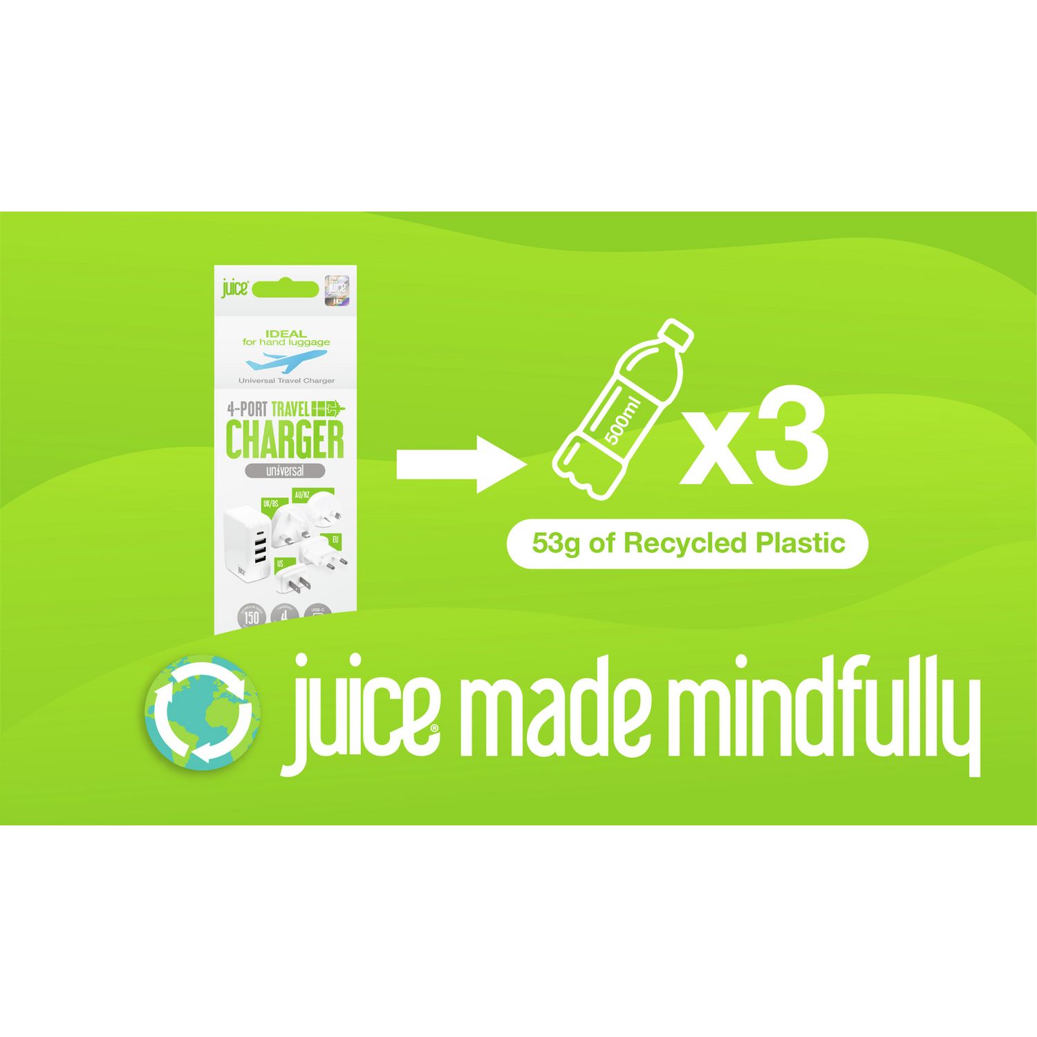 Juice travel charger USB-A USB-C white, imported from the UK