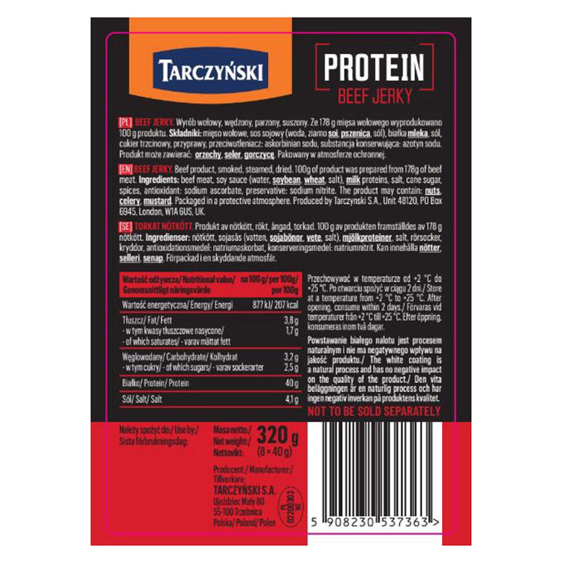 Tarczynski Protein Beef Jerky 8 x 40g (British brand)