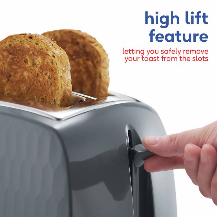 Russell Hobbs Honeycomb 2 slice plastic toaster grey - British product