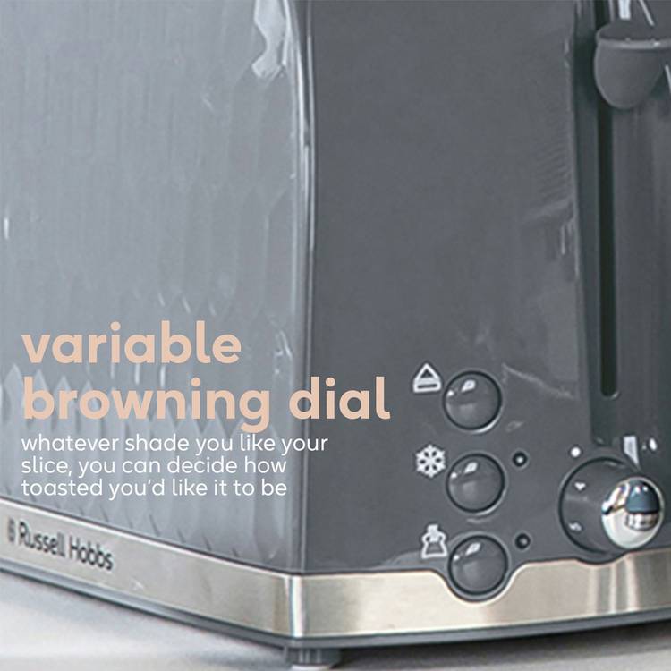 Russell Hobbs Honeycomb 2 slice plastic toaster grey - British product